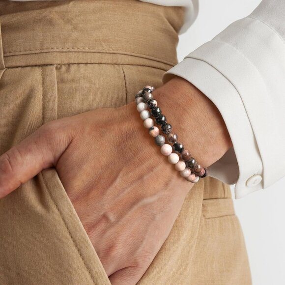 3 PCS 6mm Pink Zebra Jasper Natural Stone Beaded Stretch Bracelet for Gifts - Picture 3 of 6